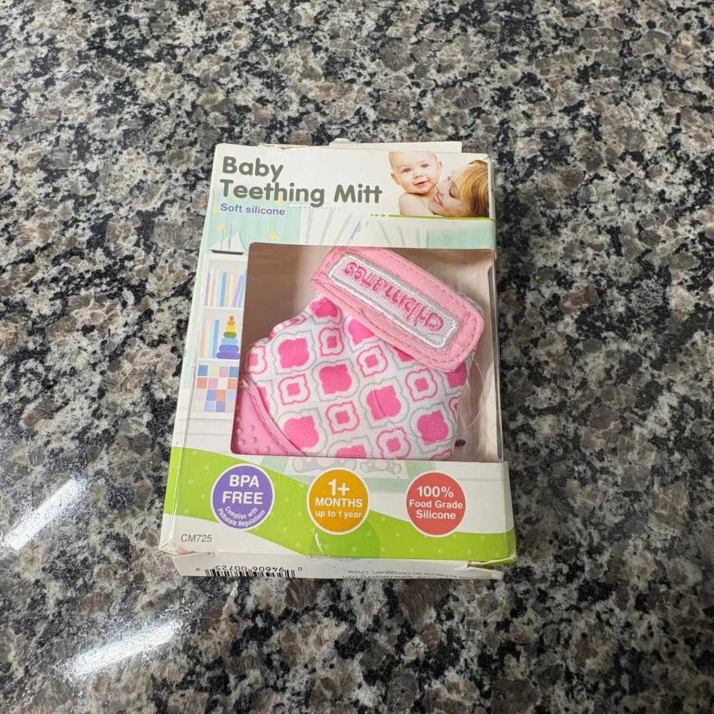 Cribmates Baby Teething Mitt Pink White Silicone BPA Free 1-12 Months CM725
